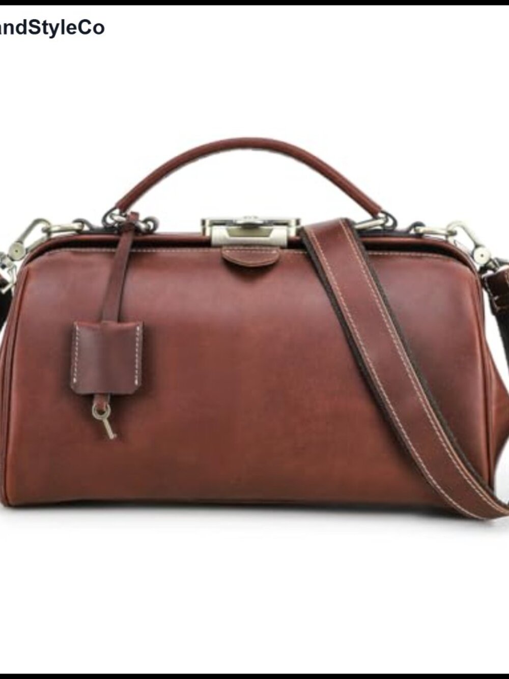 Vintage Doctor Bag Leather Purse with Lock, Top Handle Shoulder Bag for Women